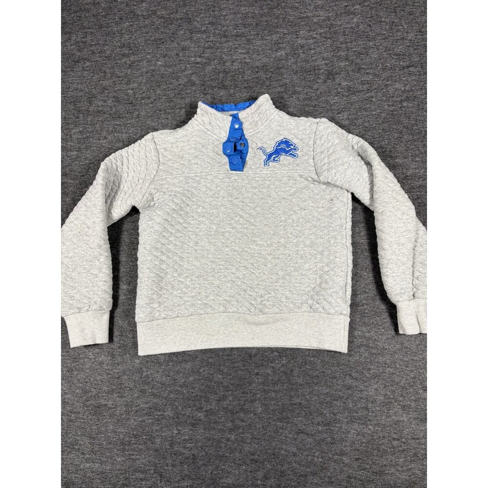 Detroit Lions Quilted Pullover Sweatshirt Blue Gray 1/4 Button Front Women Small